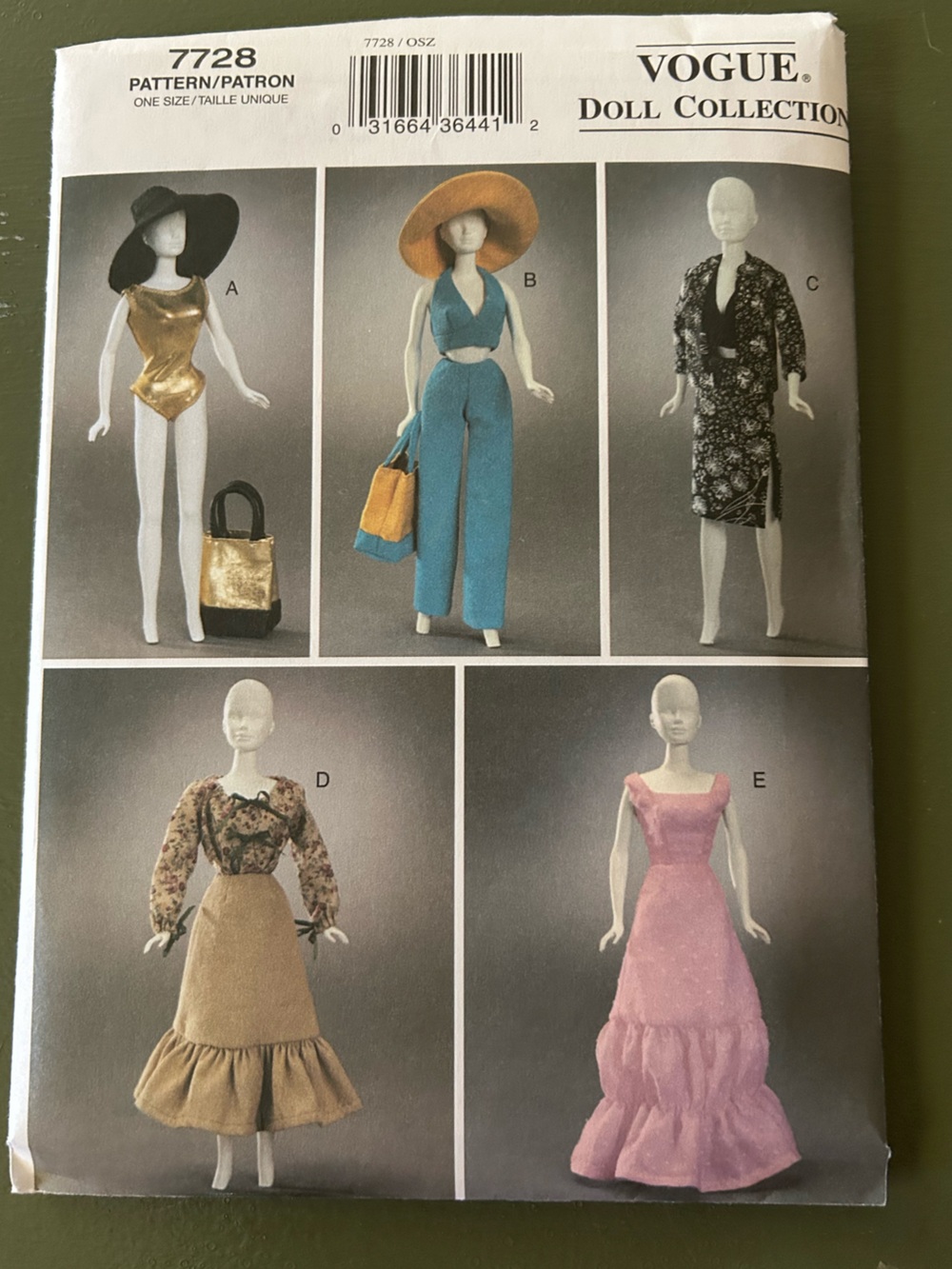 Vogue 7728 Doll Collection Pattern 11 1/2 Dolls Gown Swimsuit Top New Uncut